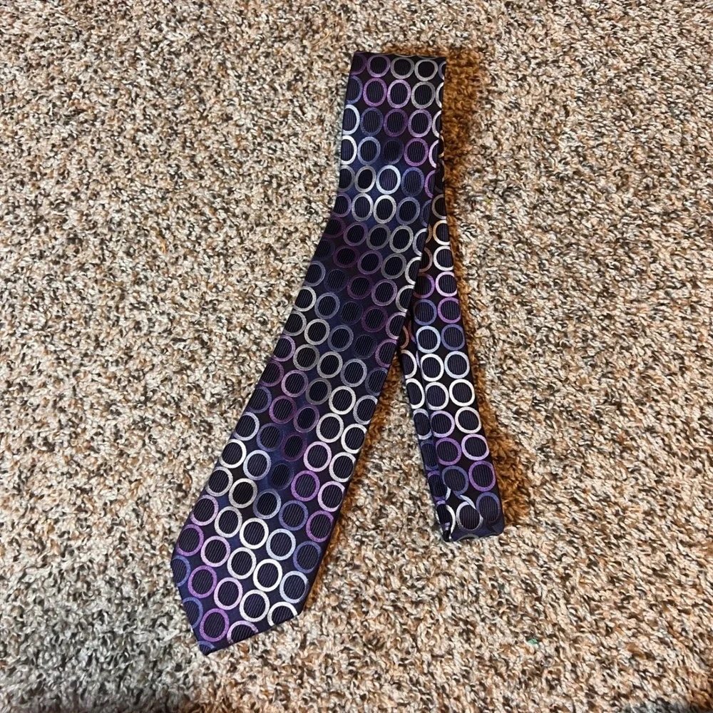 Michael Kors Circle Pattern Necktie‎ - Purple, Silver, Black - Men's Tie